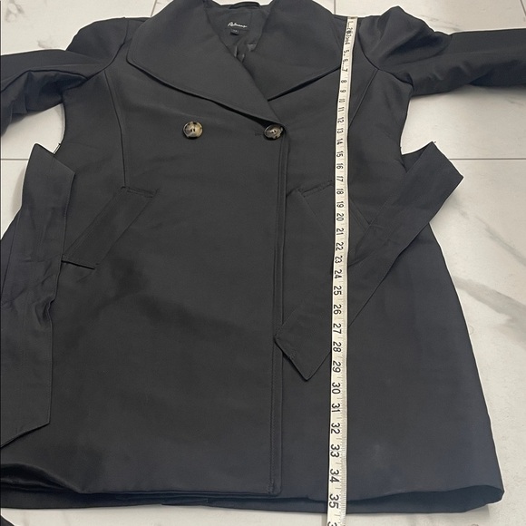 Reitmans Black Double Breasted Trench Coat Pockets & Tie Belt Nylon Sz S - Picture 15 of 16